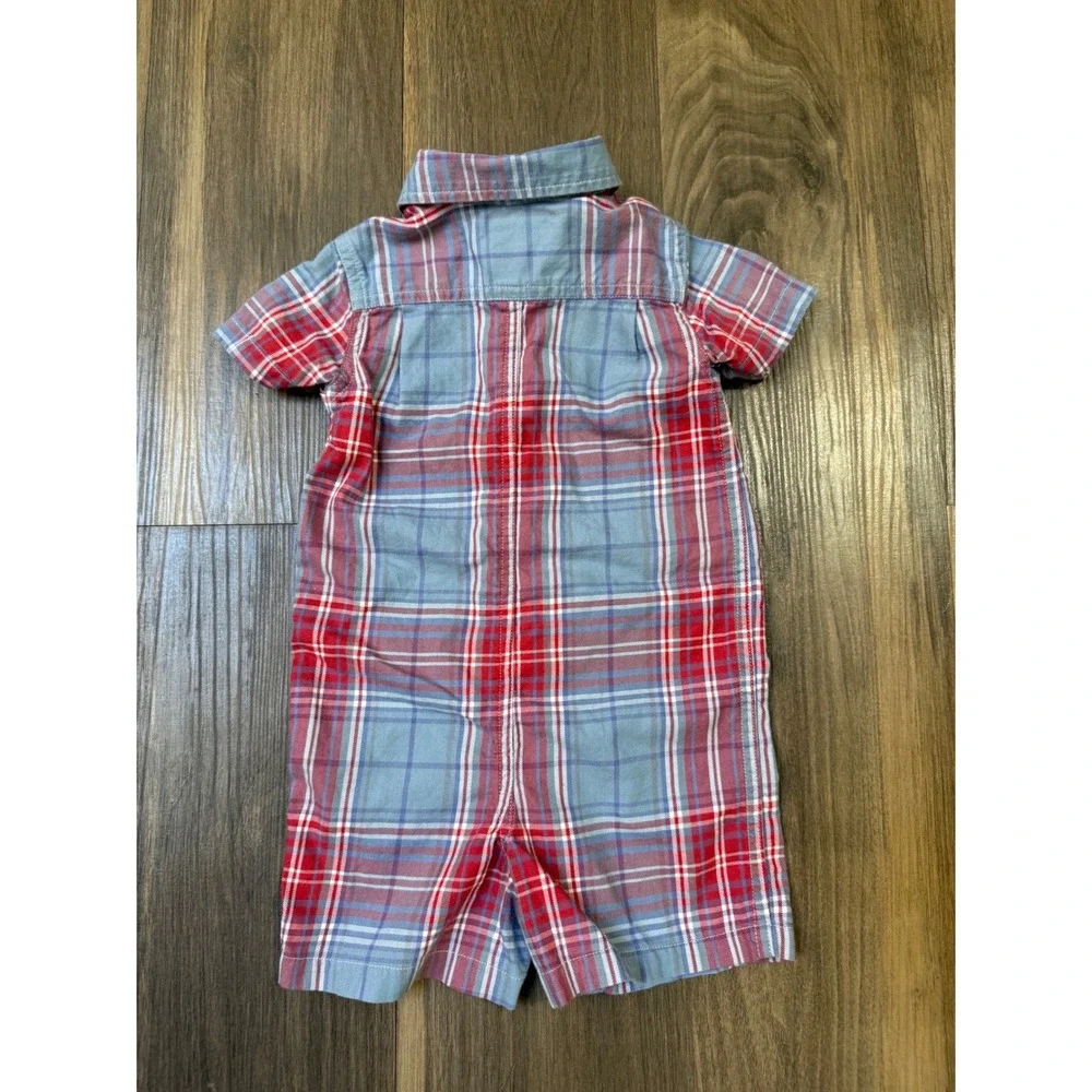 Ralph Lauren Boys‎ Plaid Romper Short Sleeve 6 Month Blue Red Preppy Classic